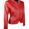 Womens Military Style Slim Fit Real Leather Jacket Red 02