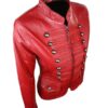 Womens Military Style Slim Fit Real Leather Jacket Red 03