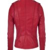 Womens Real Leather Biker Jacket Red 1