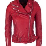 Women Red Moto Brando Leather Jacket