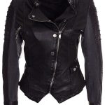 Womens Slim Fit Diamond Quilted Leather Biker Jacket Black