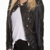 Womens Slim Fit Diamond Quilted Leather Biker Jacket Black