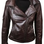 Womens Slim Fit Leather Jacket with Hood Chocolate Brown