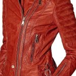 Womens Slim Fit Waxed Leather Jacket Tan Brown Orange