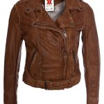 Womens Vintage Style Leather Motorcycle Jacket Tan Brown