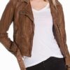 Womens Vintage Style Leather Motorcycle Jacket Tan Brown