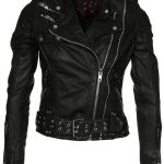 Womens Waxed Sheepskin Leather Biker Jacket Black