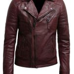 Mens Burgundy Color Biker Style Leather Jacket