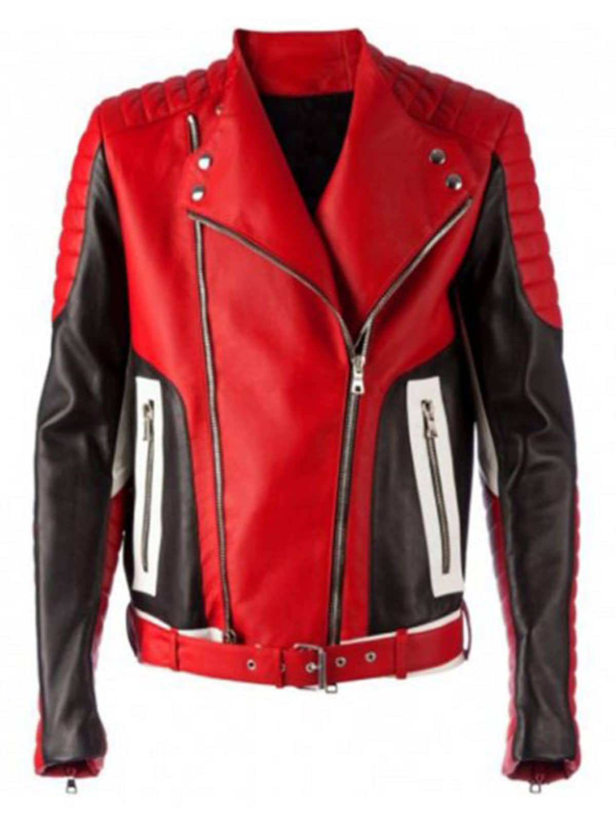 Get Men Fashion Bikers Red Leather Jacket JacketsJunction