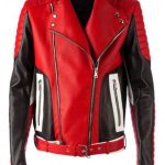 Biker Red Black Leather Jacket Men