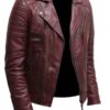 Mens Burgundy Color Biker Style Leather Jacket