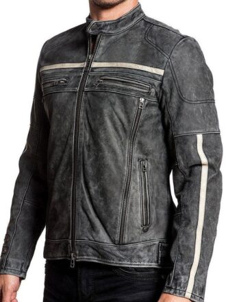 Men's Distressed Cafe Racer Leather Biker Jacket - Ongoing Sale