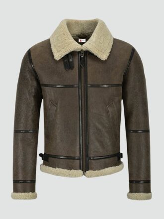 Mens Air Force Shearling Brown Leather Jacket For Winter