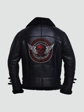 Mens Black Shearling Biker Leather Jacket - JacketsJunction