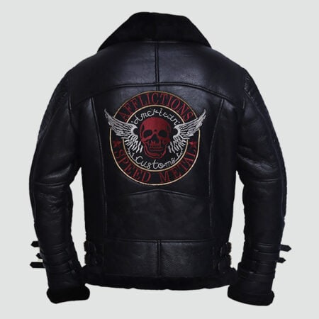 Mens Black Shearling Biker Leather Jacket - JacketsJunction