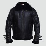 Mens Black Shearling Biker Leather Jacket