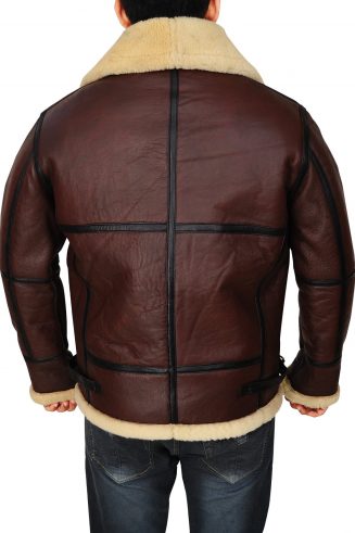 Mens Shearling Brown Bomber Leather Jacket | B3 Jacket