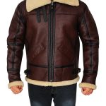 Mens Shearling Brown Bomber Leather Jacket