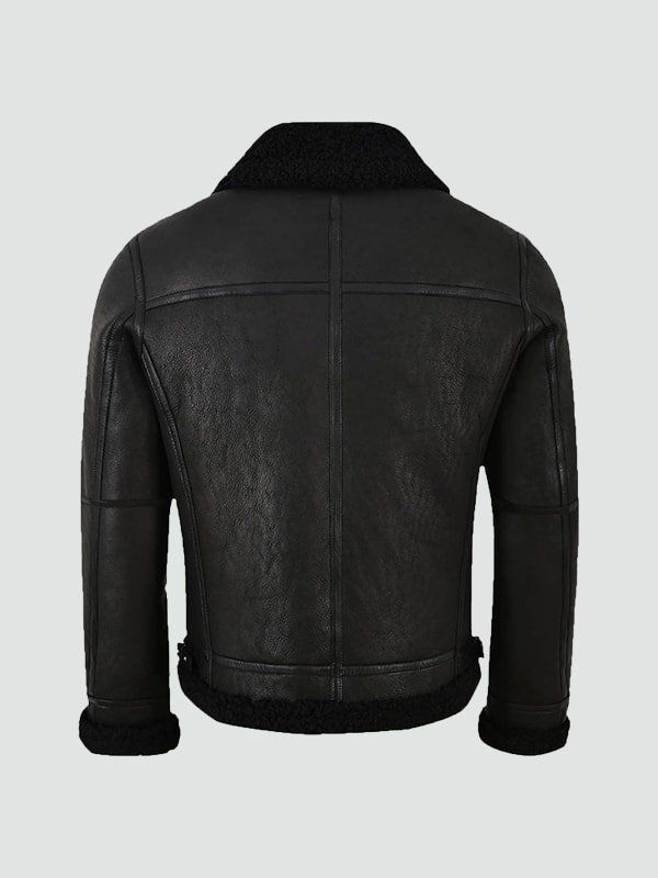 Mens Jet Black Shearling Jacket at JacketsJunction