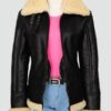 Womans Black Sherarling Bomber Leather Jacket