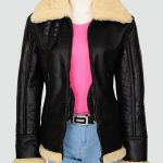 Woman's Black Shearling Bomber Leather Jacket