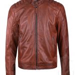 Men's Brown Padded Biker Leather Jacket