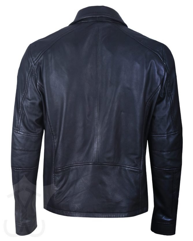 Mens Real Sheepskin Leather Cafe Racer Biker Jacket Black