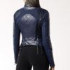 Navy Blue Quilted Biker Leather Jacket For Women