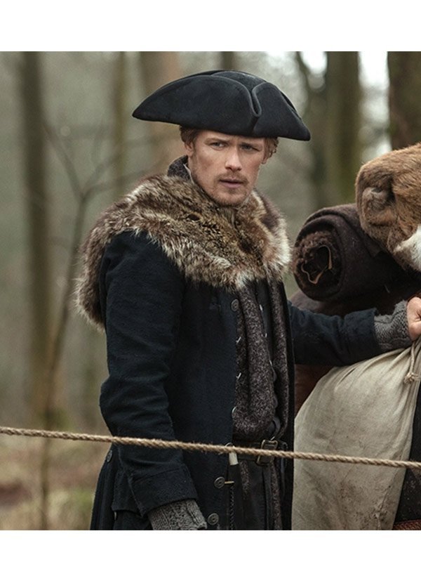 Outlander S04 Jamie Fraser Black Fur Coat