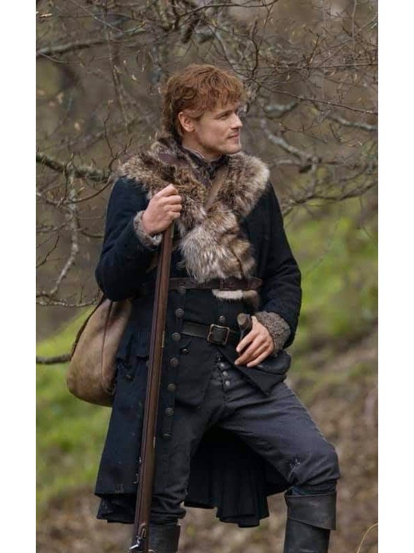 Outlander Season 04 Sam Heughan Black Fur Trench Coat