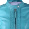 Women Slimfit Sky Blue Leather Jacket