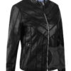 Women V-Style Black Leather Jacket