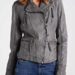 Womens Grey Biker Leather Jacket