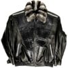 Black Lambskin Leather Jacket With Chinchilla Collar