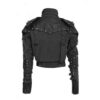 Black Studded Military Cotton Cropped Jacket For Womens