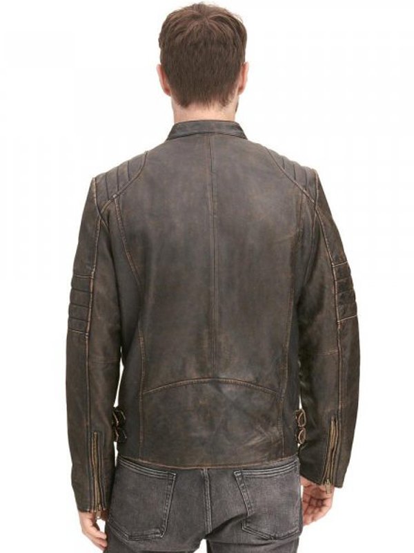 Distressed Brown Biker Leather Jacket For Mens