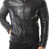 Mens Black Café Racer Plain Leather Jacket