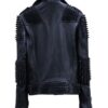 Men's Silver Studded Biker Leather Jacket Back