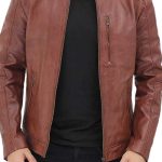 Men's Padded Brown Leather Biker Jacket