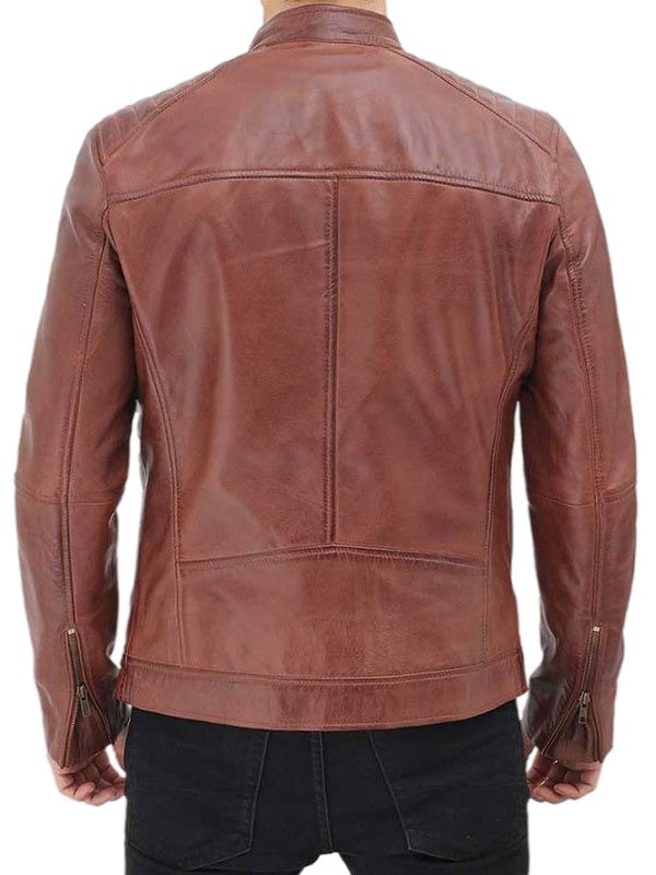 Mens Brown Leather Biker Jacket Back