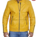 Men's Yellow Cafe Racer Leather Biker Jacket