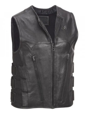 Men's Commando Style Motorcycle Leather Vest - JacketsJunction