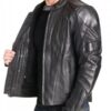 Men's Padded Black Biker Leather Jacket Side