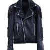 Men's Silver Studded Biker Leather Jacket