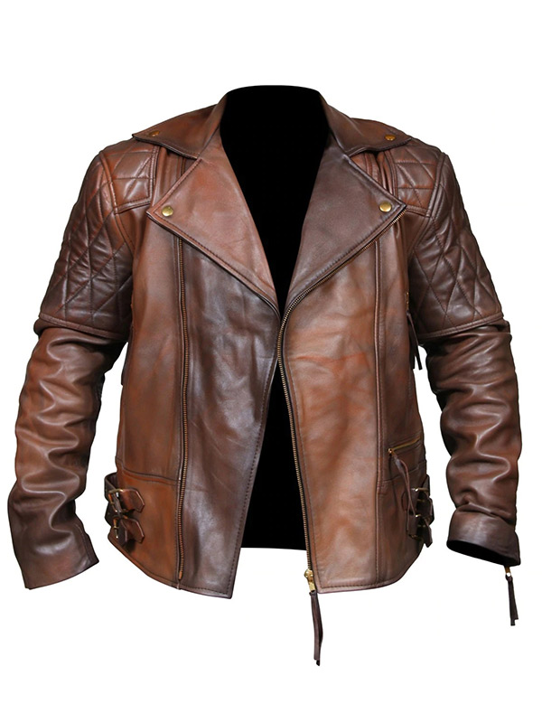 Men's Rustic Leather Motorcycle Jacket Closure