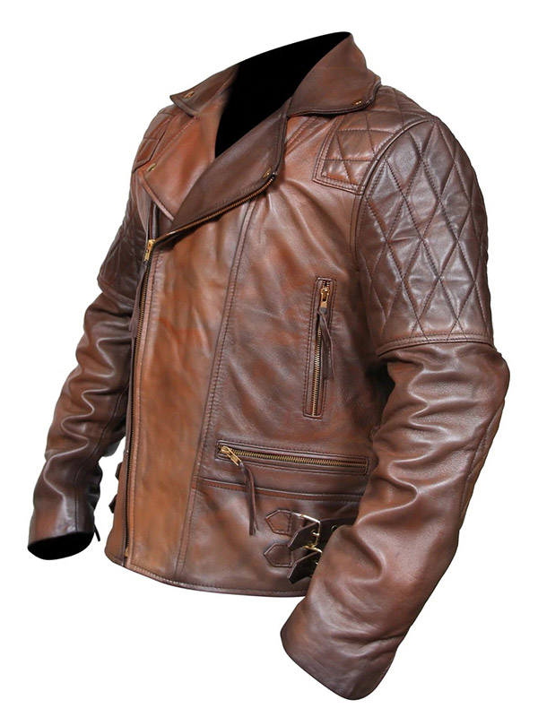 Men's Rustic Leather Motorcycle Jacket Side