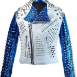 Men's Silver Studded Punk Biker Leather Jacket