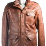 Men's Tan Double Collared Leather Coat