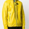 Mens Yellow Leather Hooded Jacket