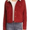 Stranger Things Natalia Dyer Red Corduroy Shearling Jacket